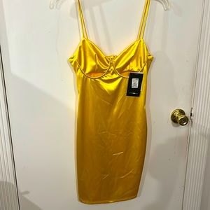 Yellow satin mini dress